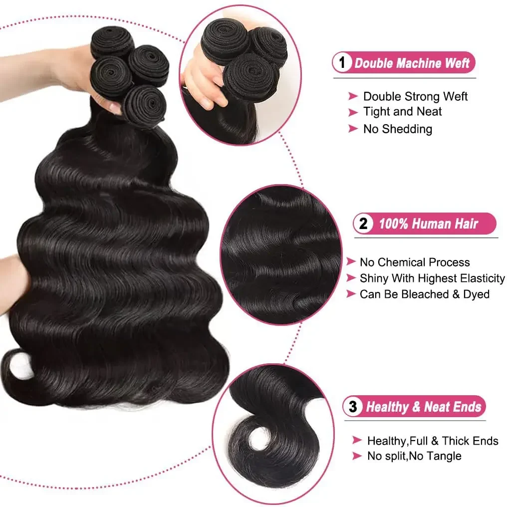 12A Body Wave Human Hair Bundles Long 30 Inch 100% Unprocessed Brazilian Virgin Human Hair Weave Bundles Human Hair Extensions