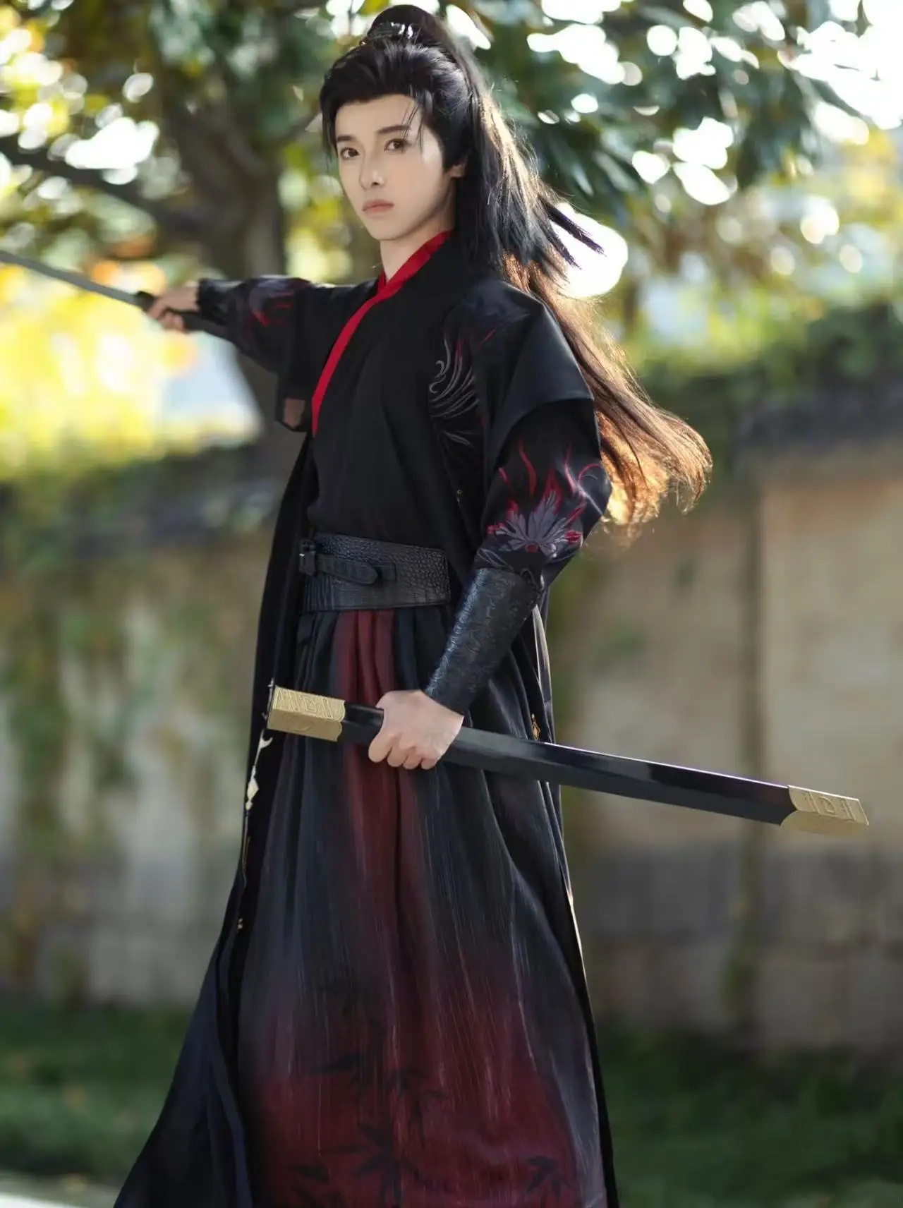 

Dark Black Embroidery Hanfu Dress Men's Traditional Chinese Wuxia Clothes Trendy Cool Night Swordsman Cosplay Costume Male Large