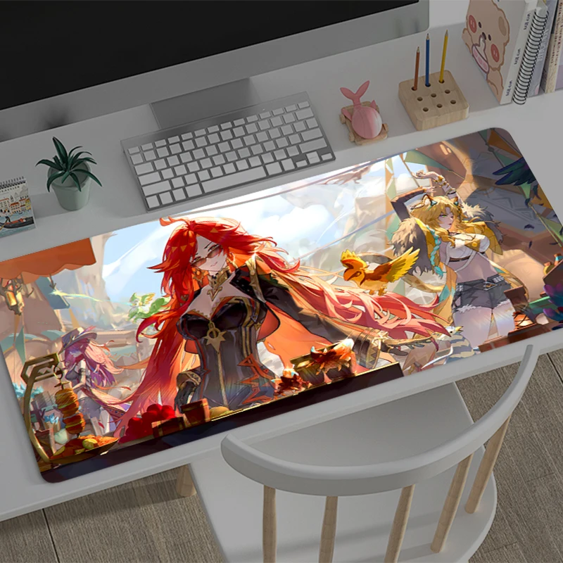 Large Mouse pad Genshin Impact Chasca game player keyboard pad non-slip office study desk mat floor mat coaster PC game Mousepad
