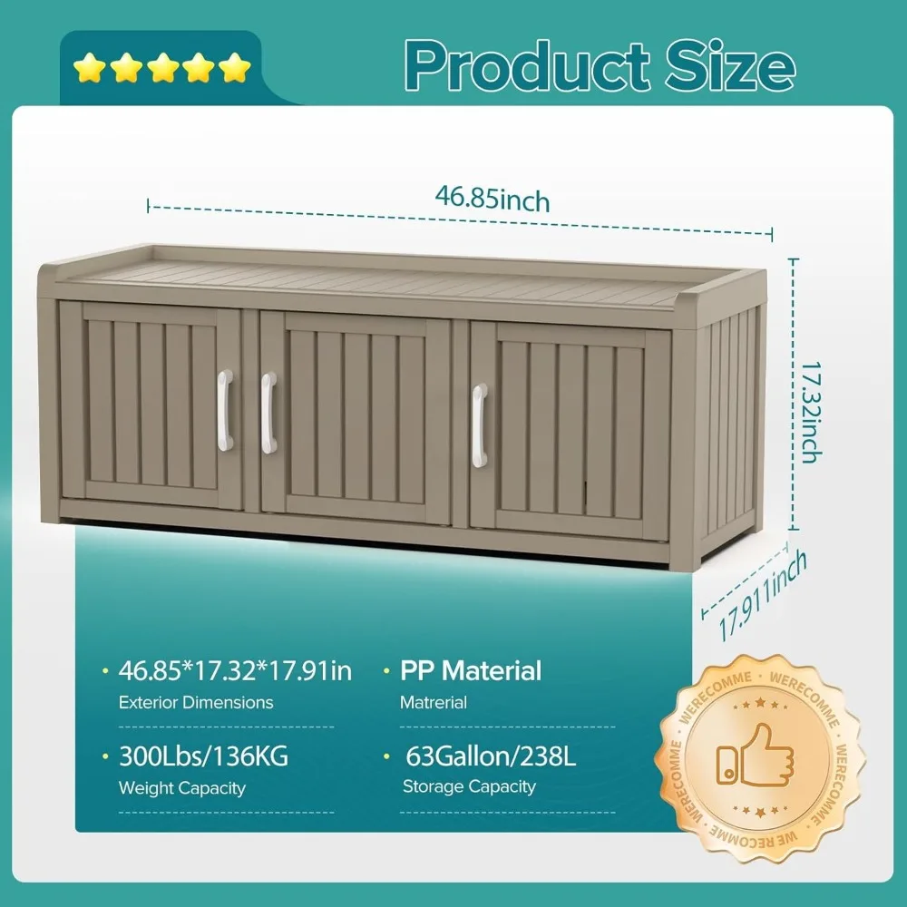 Armoire à chaussures étanche et résistante aux UV avec banc de rangement, étagères réglables pour une utilisation intérieure et extérieure, idéale pour l'entrée, le lit