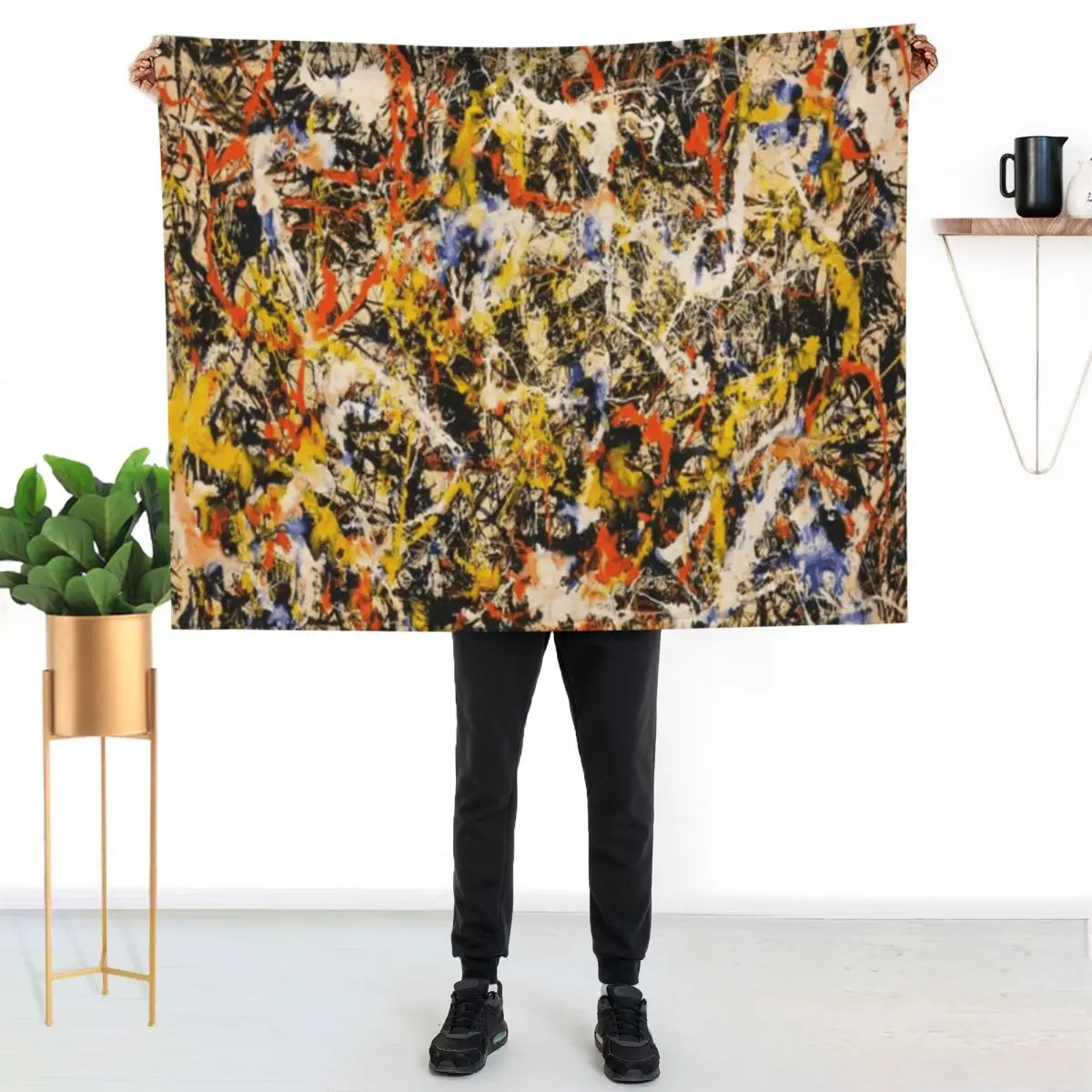 Abstract Jackson Pollock Painting Original Art ,artwork by Jackson Pollock, red, yellow, blue, black, Throw Blanket