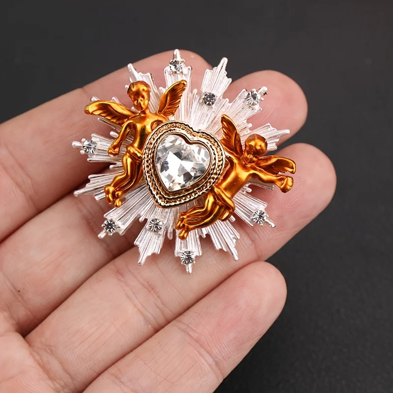 المرأة حجر الراين الحب الملاك كيوبيد بروش زوجين دبابيس خمر الملابس والاكسسوارات #1