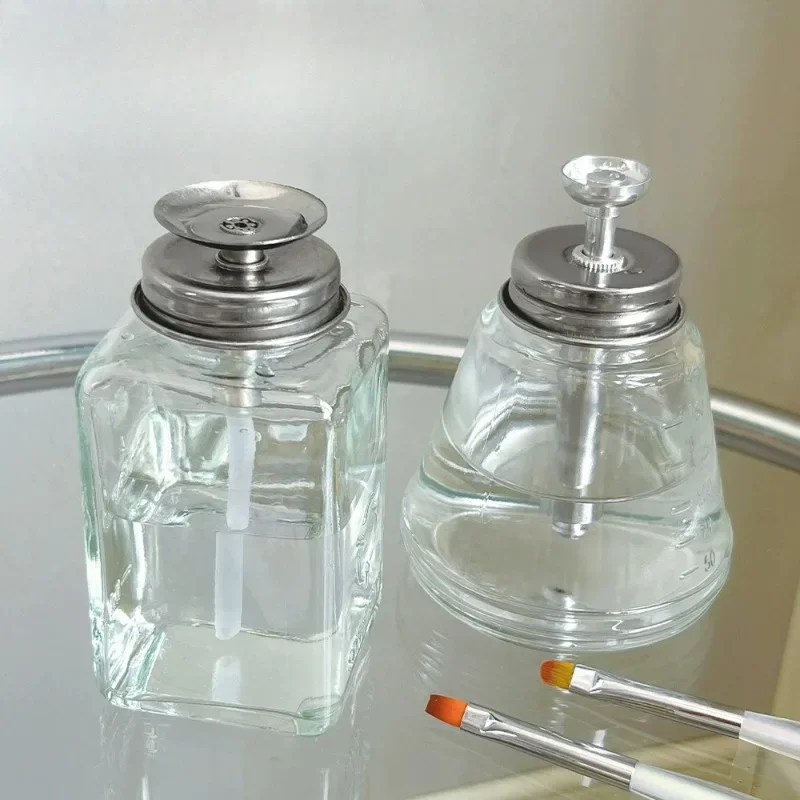 Nail glass bottle press funnel press type alcohol bottle nail remover water empty bottle cleaning liquid crystal hydraulic 180ml