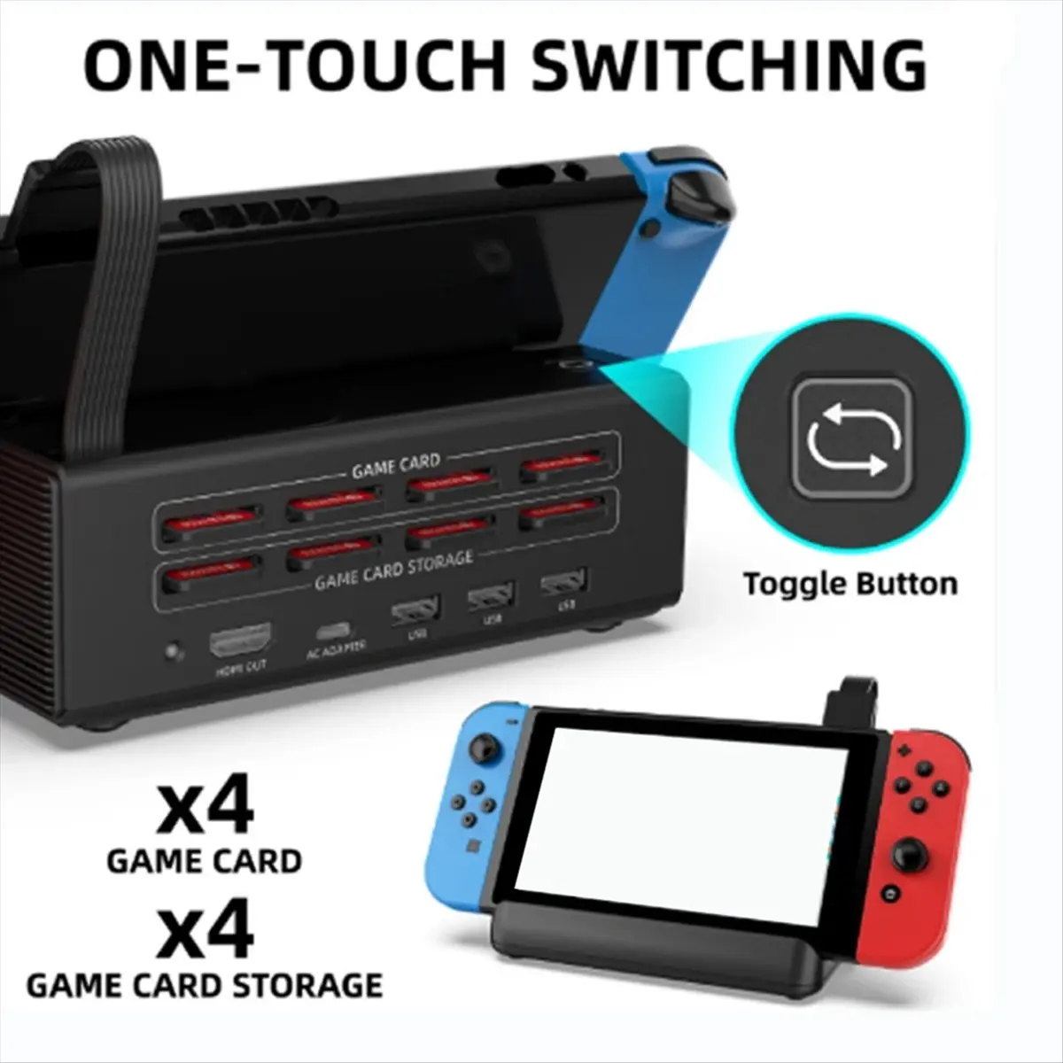 

(BAAY) Док-станция для Nintendo Switch/OLED TV с USB-C, хранилищем для игровых карт, USB2.0x2+USB3.0+быстрой зарядкой PD+вентилятором охлаждения