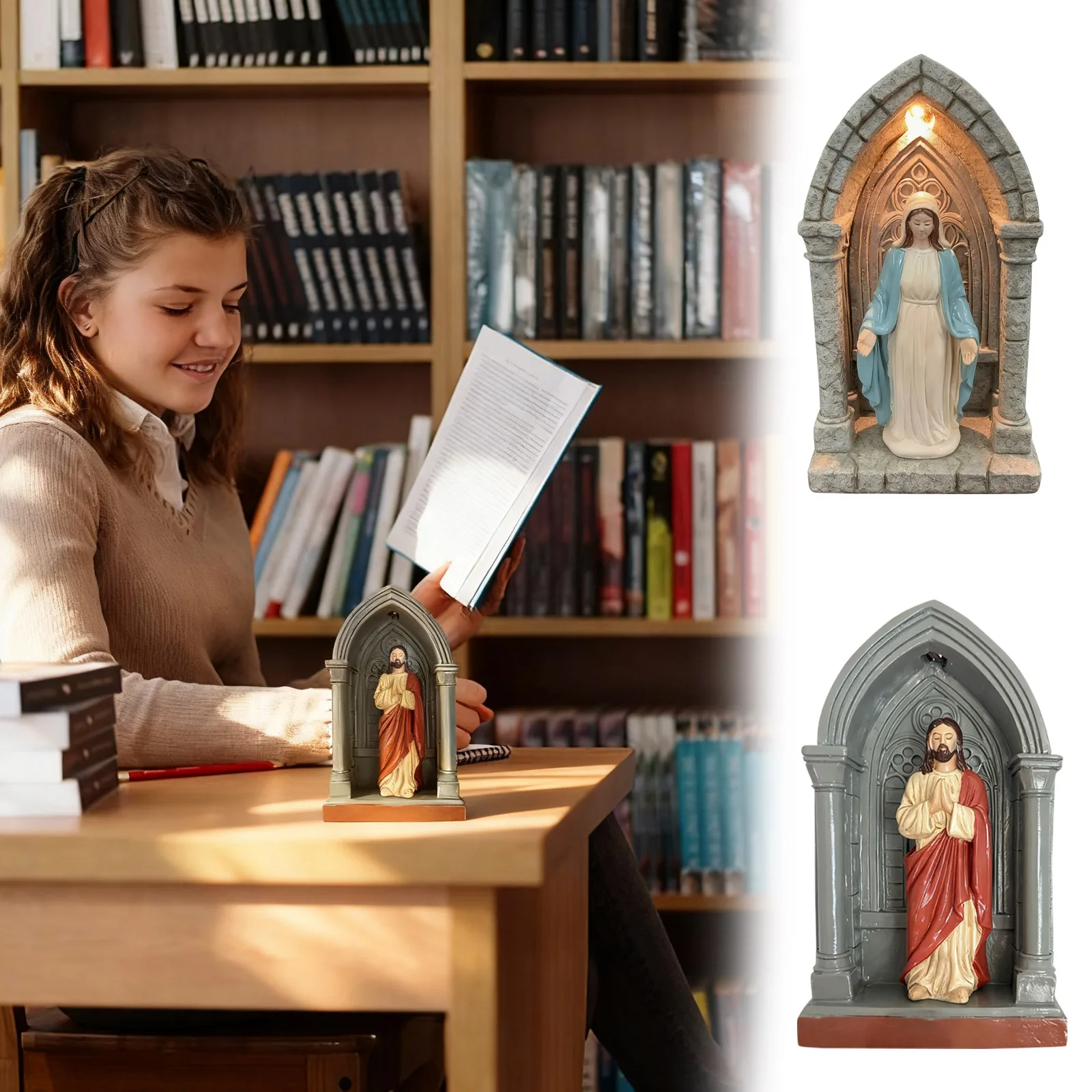Virgin Mary Lamp LED Statue Lamp Devotional Night Light For Library Dorm Coffee Bar Bedroom Living Room Reading Christmas
