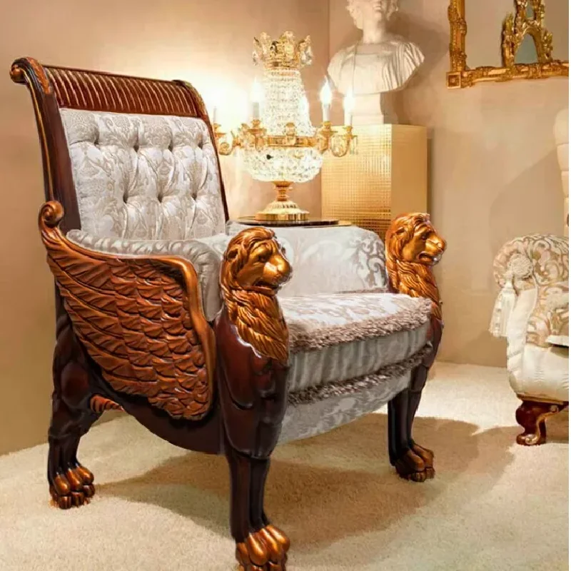 European solid wood lion chair single sofa study cloth leisure chair villa office chair book table chair customized