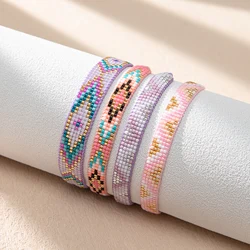 BLUESTAR Miyuki Colorful Beaded Bracelet Adjustable Rope Chain Charm Bracelet for Women Fashion Boho Jewelry Handmade Gift