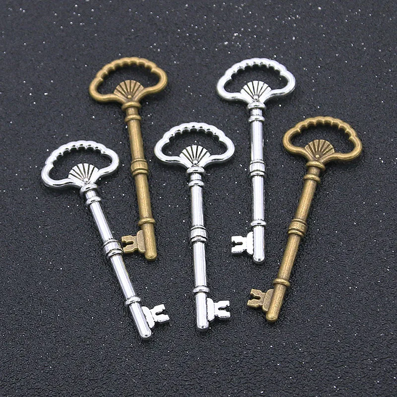 4pcs/lot 22*63mm Antique Bronze Metal Alloy Lovely Large fan Key Charms Vintage Jewelry Keys Charms