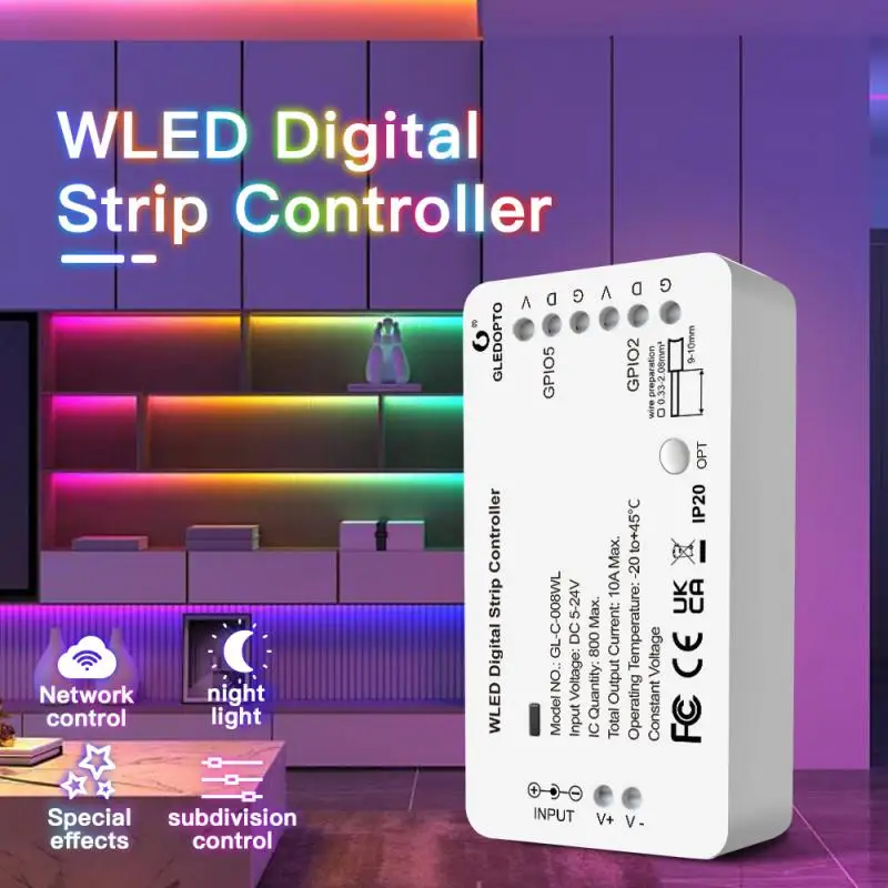 GLEDOPTO WLED 5-24V WS2812B WS2811 SK6812 TM1814 WS2813 WS2815 LED Light Strip Controller APP Control 100 Dynamic Lighting Modes