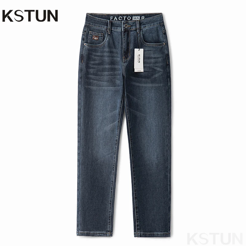 

KSTUN Jeans For Men Slim Straight Stretch Denim Pants Regular Fit Casual Men's Clothing Blue Jeans Male Trousers Streetwear 2024