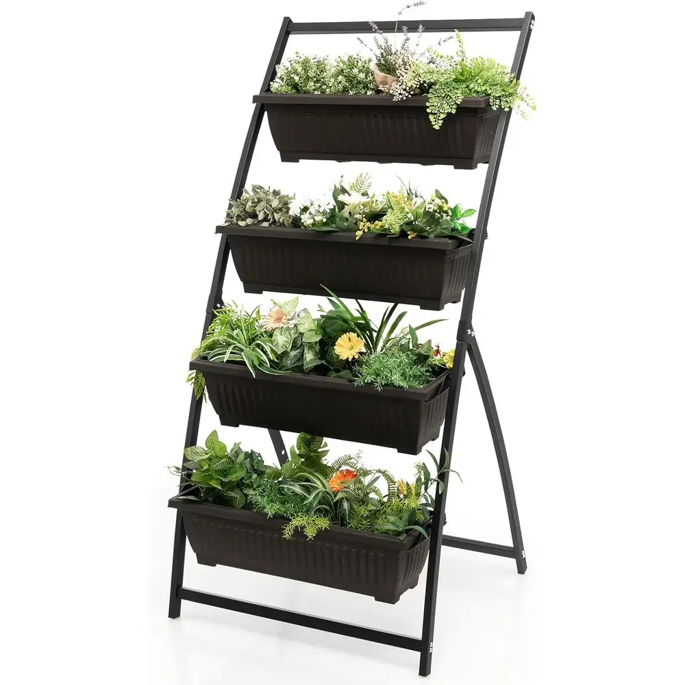 

4-Tier Metal Elevated Garden Bed, 5.2T Capacity, with 4 Drainage Containers for Indoor/Outdoor Plants, Vegetables, Herbs, and Fl