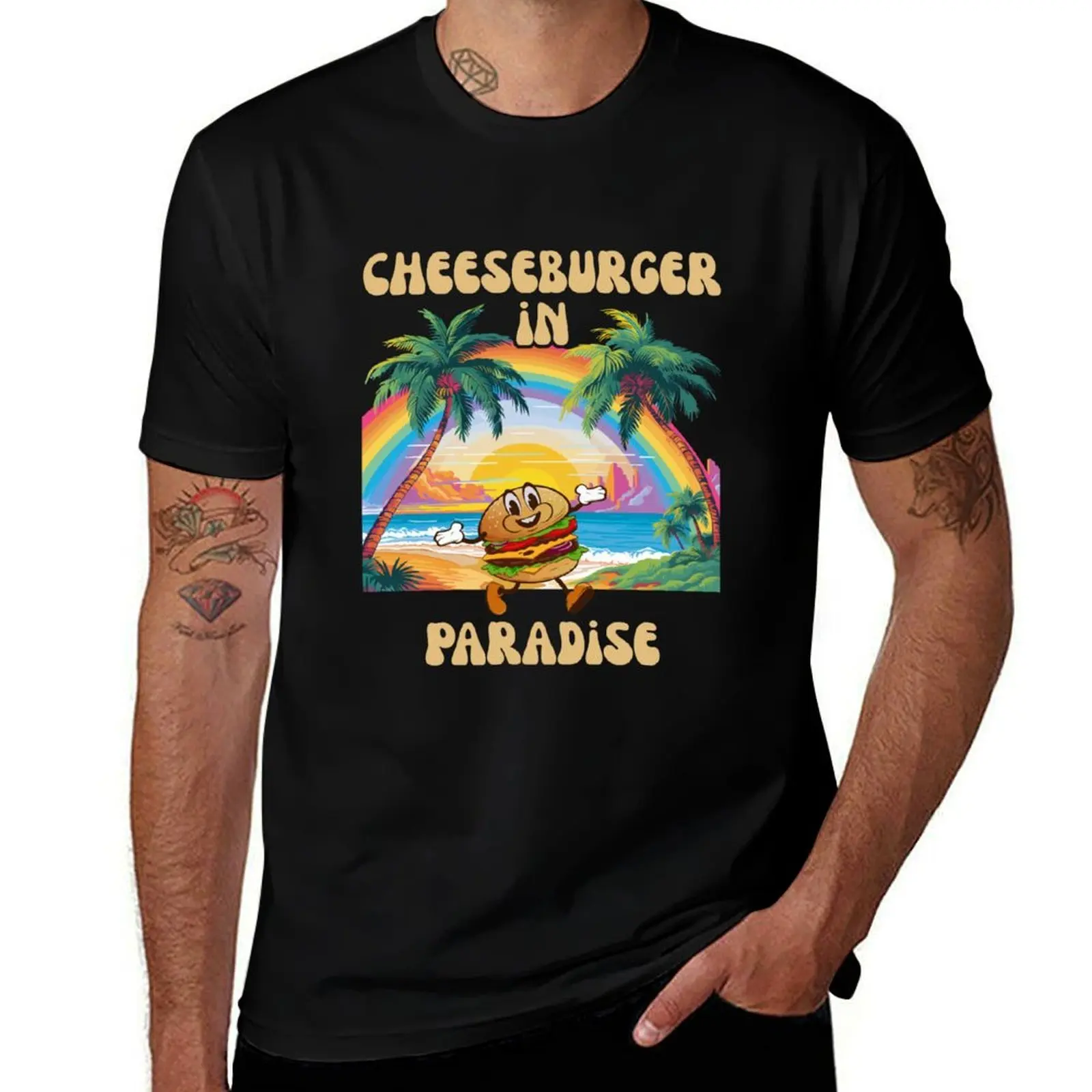 

Vintage Funny Cheeseburger Summer Vacation Paradise T-Shirt korean fashion cotton graphic tees anime clothes mens t shirts