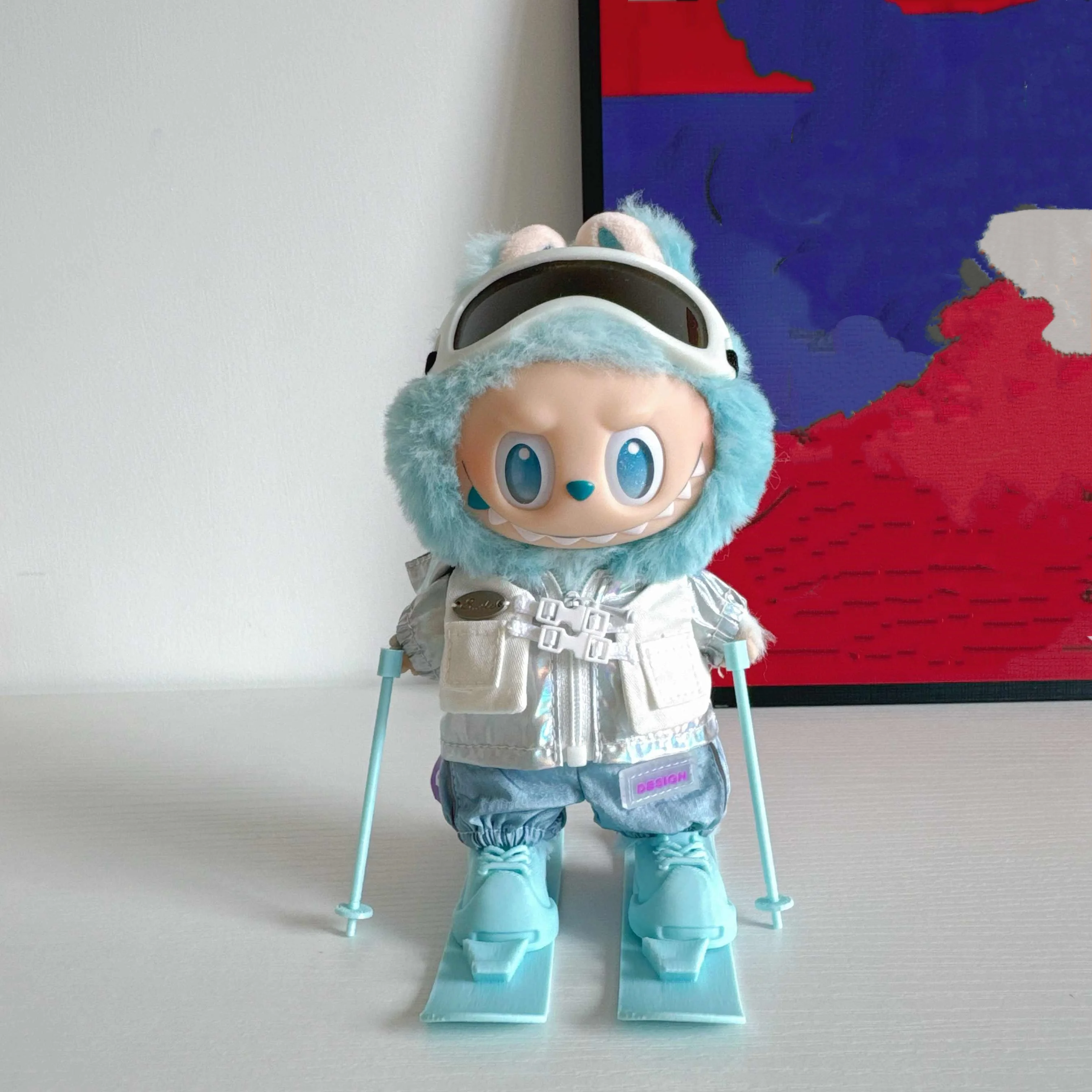 Vintage Trenchcoat Skateboard Ski Board für Labubu 3.0 Puppe Skibekleidungsset für Ropa Labubu Puppen Kleidungszubehör