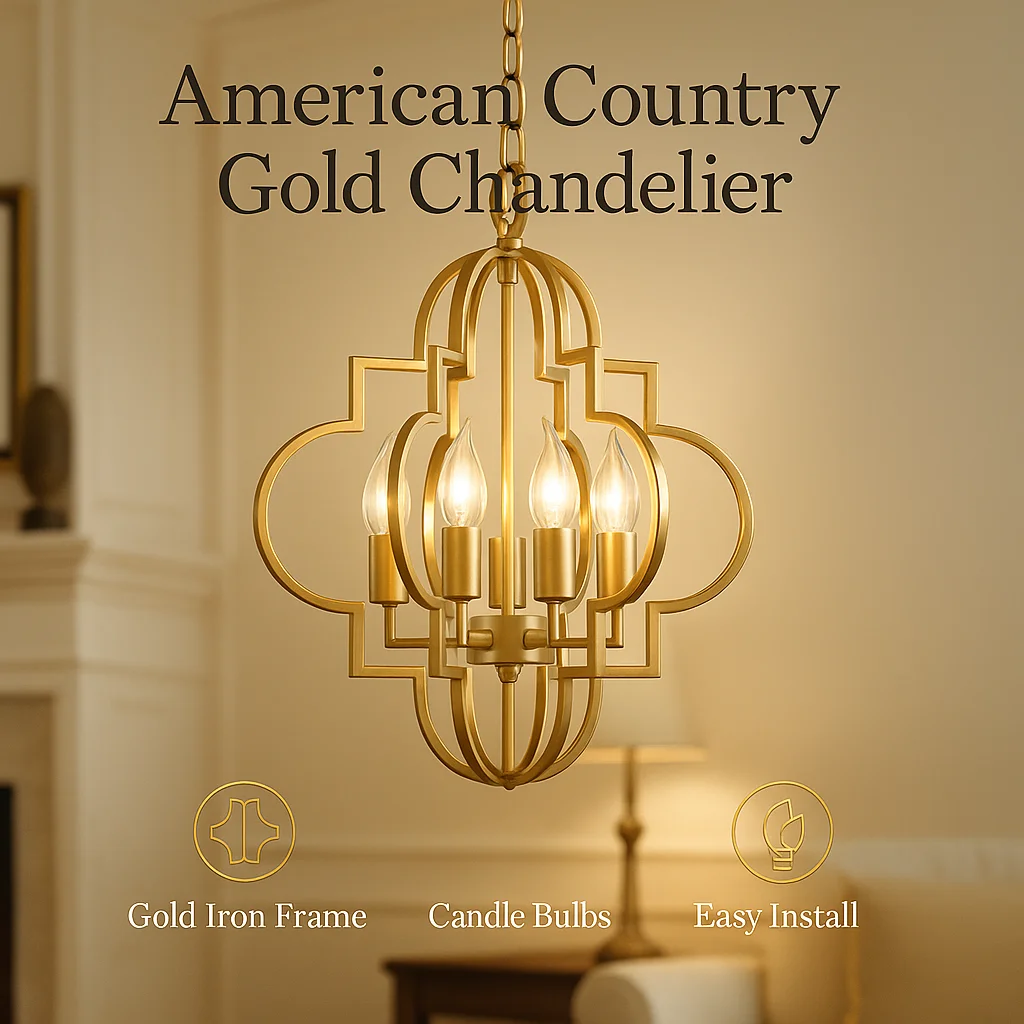 

Gold American Country Chandelier – Vintage Pendant Light for Living & Dining Room, Elegant Home Decor Lighting Fixture