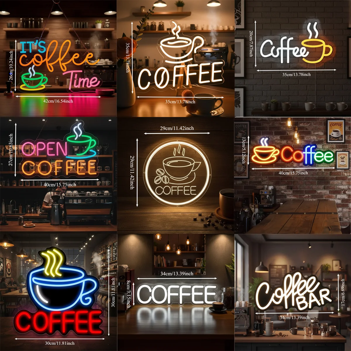 Coffee Neon LED Sign Art Wall Light Glowing Decorative Signs Perfect For Coffee Bar Cafe Restaurant Party Holiday Decoration