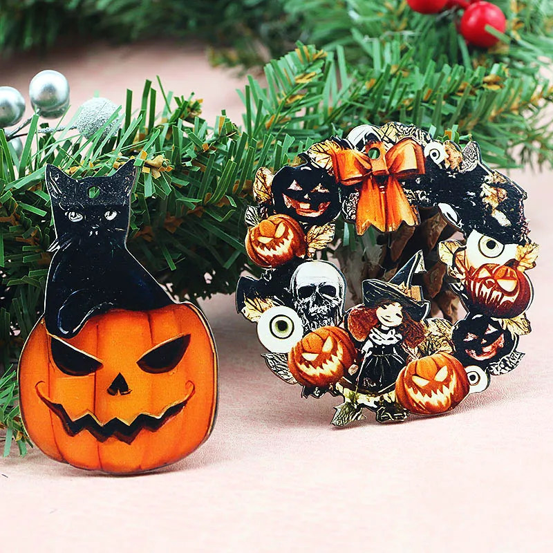 (12 teile/paket) Halloween Hexe Holz Zubehör Bemalte Kürbis Muster Einkaufszentrum Atmosphäre Party Dekoration DIY – Detail 2