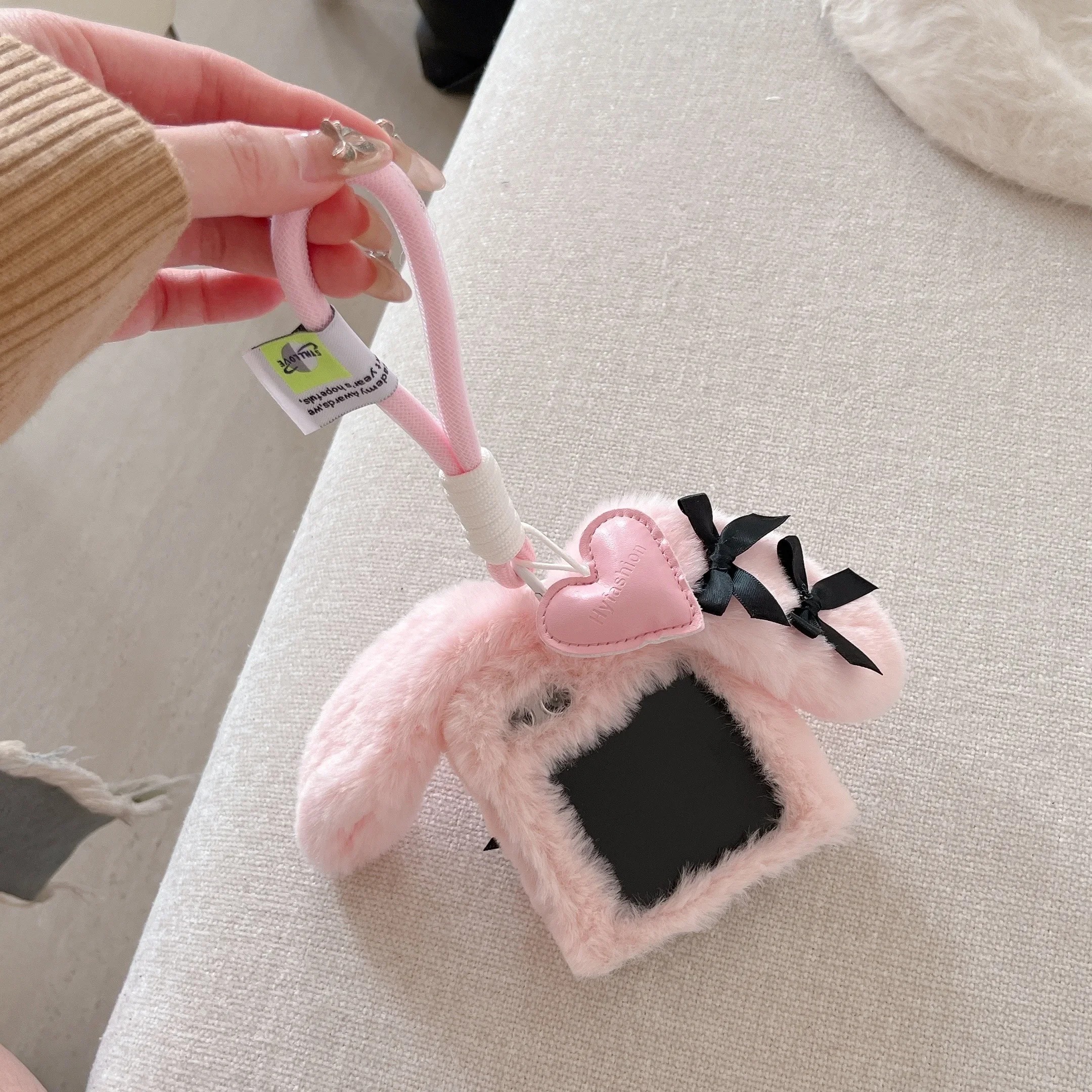 For Galaxy Z Flip 6 5 4 3 bowknot Maid Bunny Folding Plush Phone Case with Lanyard Phone protective jacket