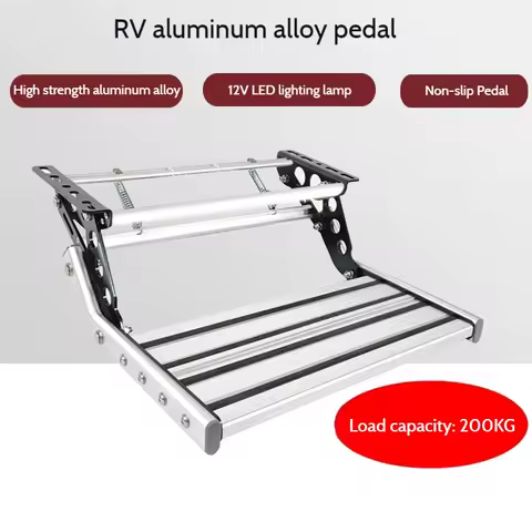Aluminum Alloy Single Layer RV Caravan Trailer Folding Step Manual Pedal With Light For Camper Caravan Accessories