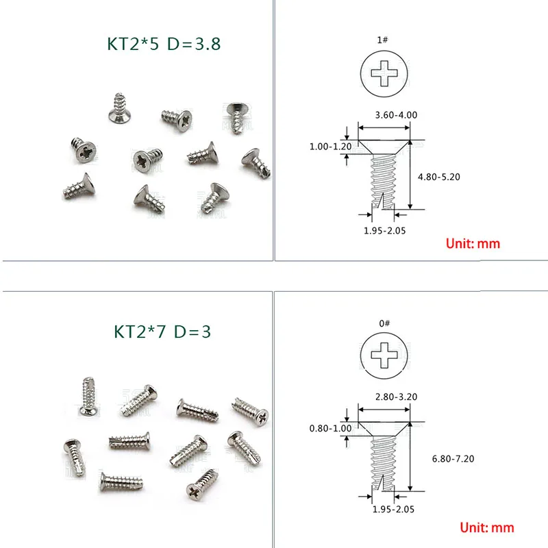 100Pc Phillips M2 M2.1 M2.6 M3x5/6/7/8/10/12mm Cross Recessed Countersunk Flat Head Tail Cutting Tapping Screws Wood Screw Bolts