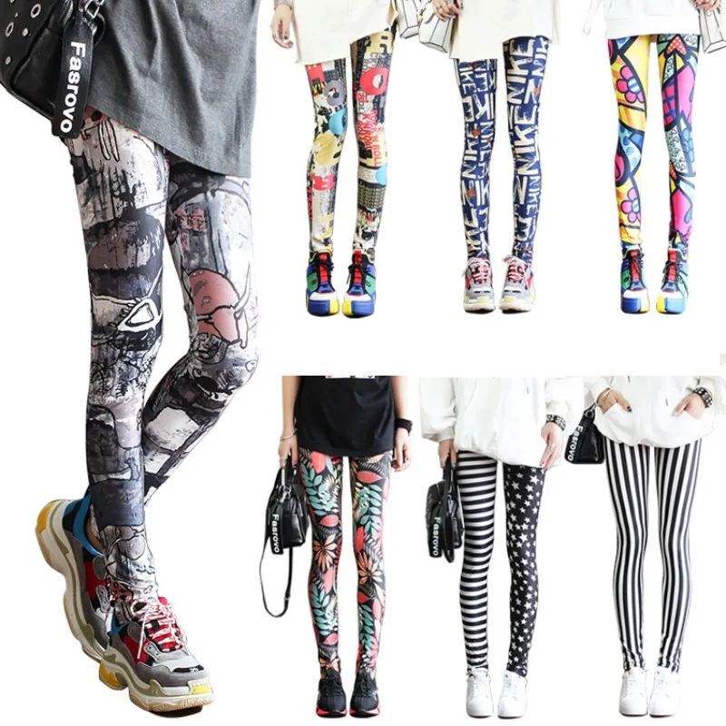 

40-70kg High-waisted Slim-fitting Elastic Yoga Pants Stylish Skinny Leggings Personalized Pattern Printing Street Punk Style