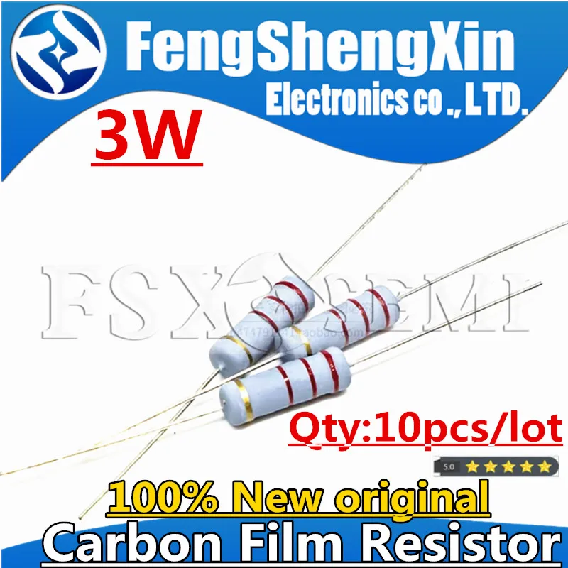 

10pcs 3W 5% Carbon Film Resistor 0.1R ~ 2.2M 1 2.2R 10R 22R 47R 51R 100R 150R 470R 1K 4.7K 10K 47K 1 2.2 10 22 47 51 100 150 470