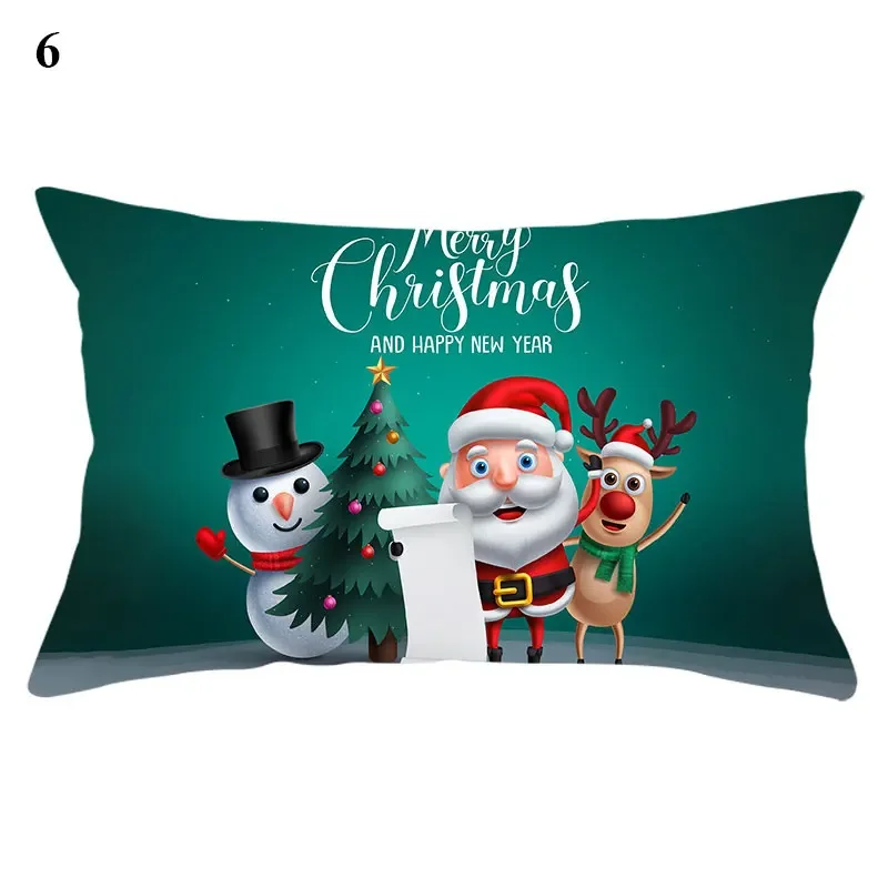 New Year Gift Red Plaid Cushion Cover Pillowcase Elk Merry Christmas Print Sofa