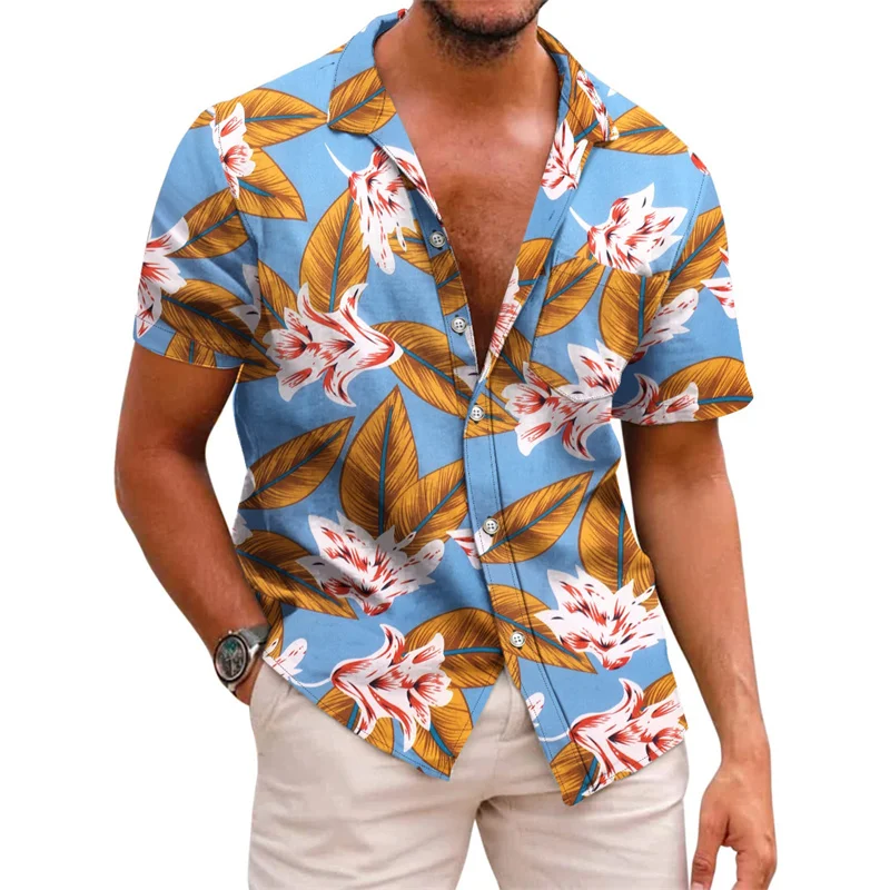 Men\'s shirt 3D printed shirt Hawaii leisure vacation short sleeved V-neck clothing fashion designer casual and comfortable