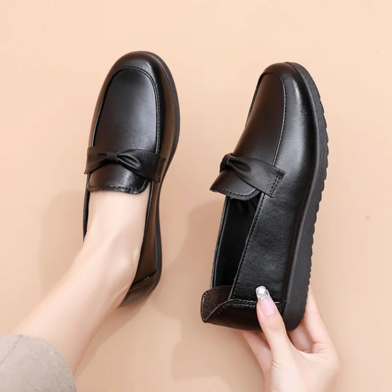 

2023 Spring Flat Shoes For Woman Hand-sewn Leather Shoes Ladies Soft Sole Loafers Casual Shoes Women Work Shoes Zapatos Mujer