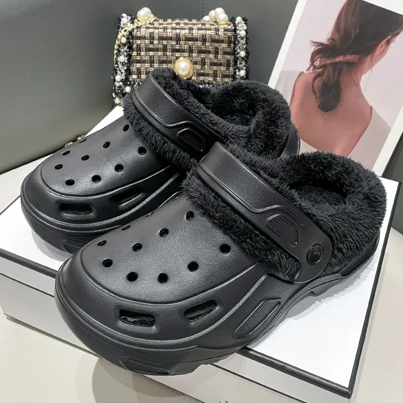 Plush slippers 2025 new winter men's and women's thick high heels soft-soled beach garden shoes home plush ripped slippers - Image 12