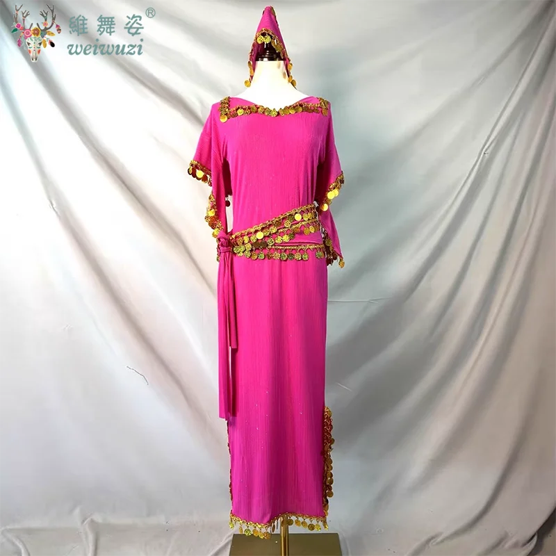 زي أداء الرقص الشرقي رداء ترتر + عقال + وشاح الورك 3 قطعة ملابس مسابقة الرقص الشرقي للبالغين والأطفال