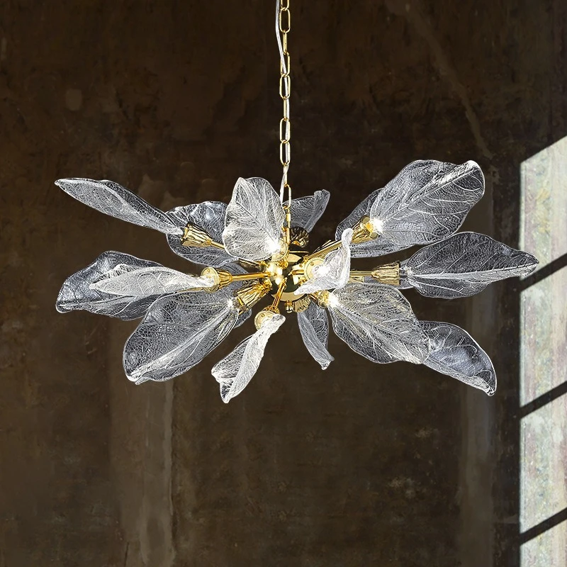 

French Design Leaf Shape LED Chandeliers Luxury Gold Hanging Lamps Living Room Restaurant Hotel Hall Decor Lights Fixtures