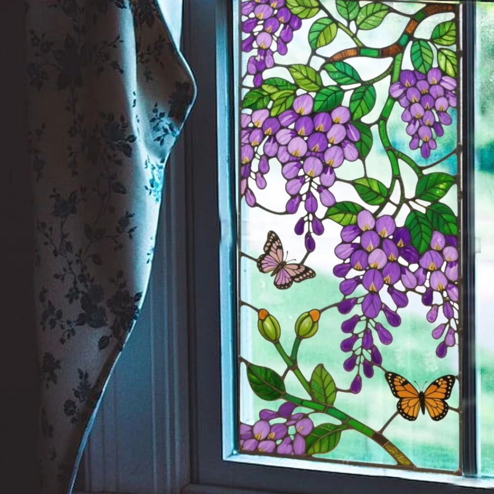 Natural-Inspired Vine and Flower Cling Decal Designed for Interior For Glass Surfaces Requiring Non-Damaging Attachment