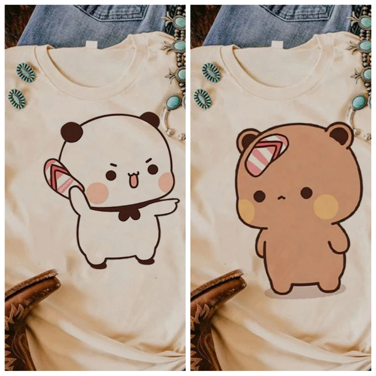 Kawaii Bubu Dudu Panda Bear T-shirts Short Sleeve Summer Women Men Tee-shirt Cartoon Graphic Printing Tshirts Casual Tees
