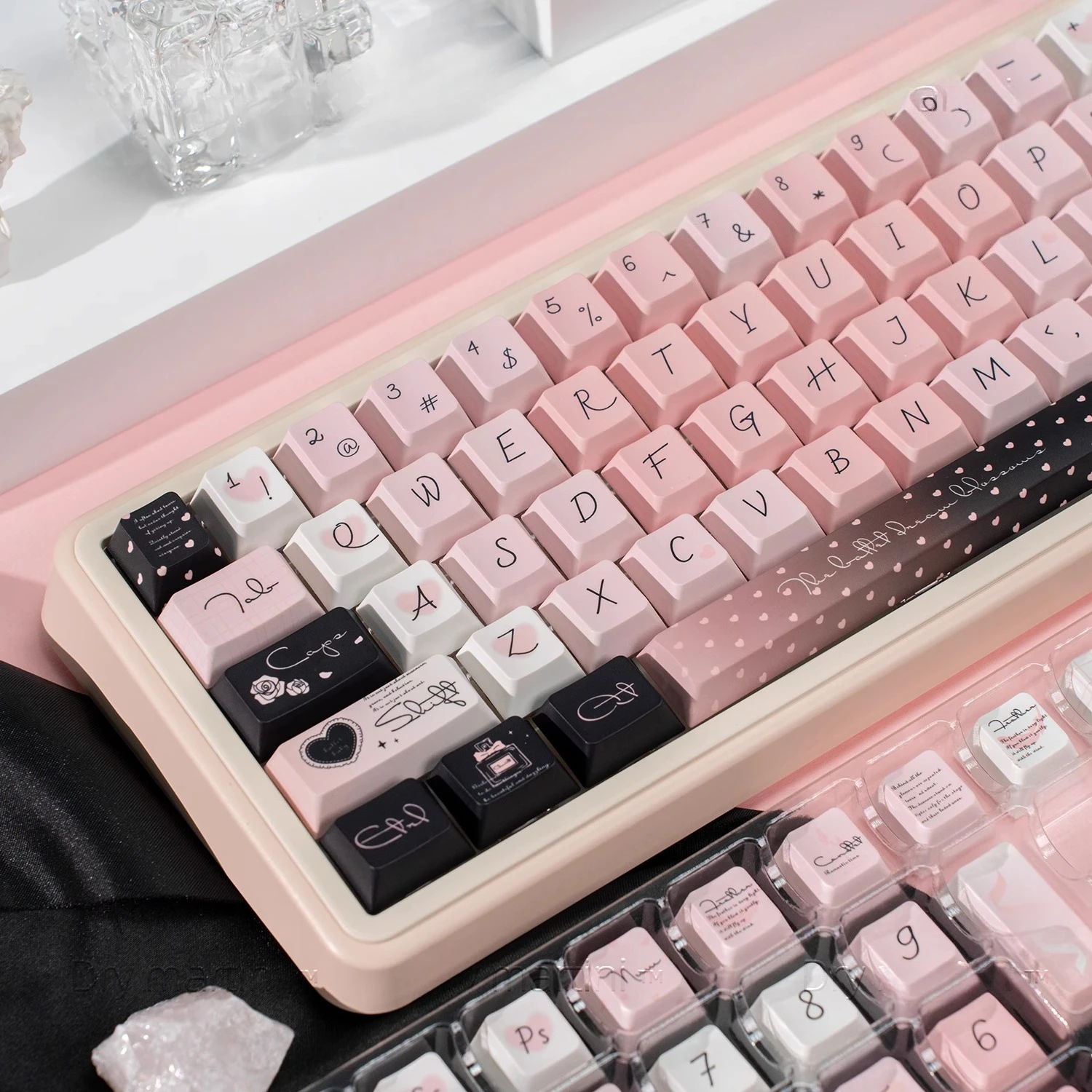 Dream Ballet Theme Keycap Set PBT Thermal Sublimation Cherry Profile Sweet Cool Black Pink Cute Keycaps for Mechanical Keyboard