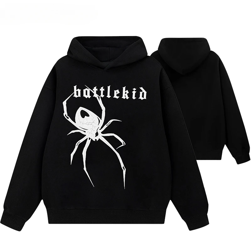 

2024-2025 Hip Hop Streetwear Autumn and Winter Ladies Fleece Hoodie Spider Printed Hooded Sweatshirt Couple Casual Cotton Hoodie