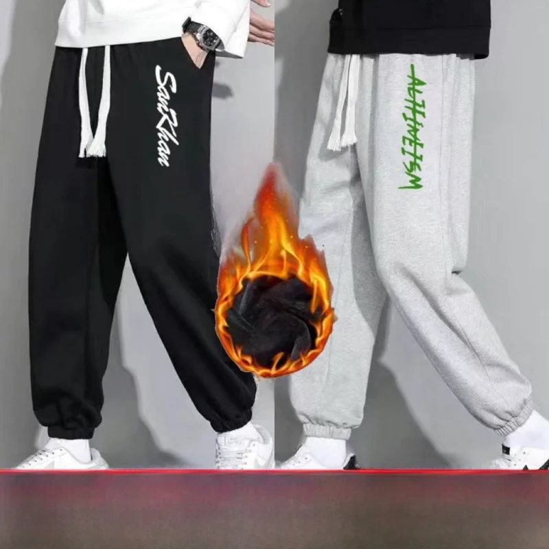 

Новые мужские спортивные брюки на флисовой подкладке, осенне-зимние, свободного кроя, прямые, модные, универсальные, с манжетами, джоггеры