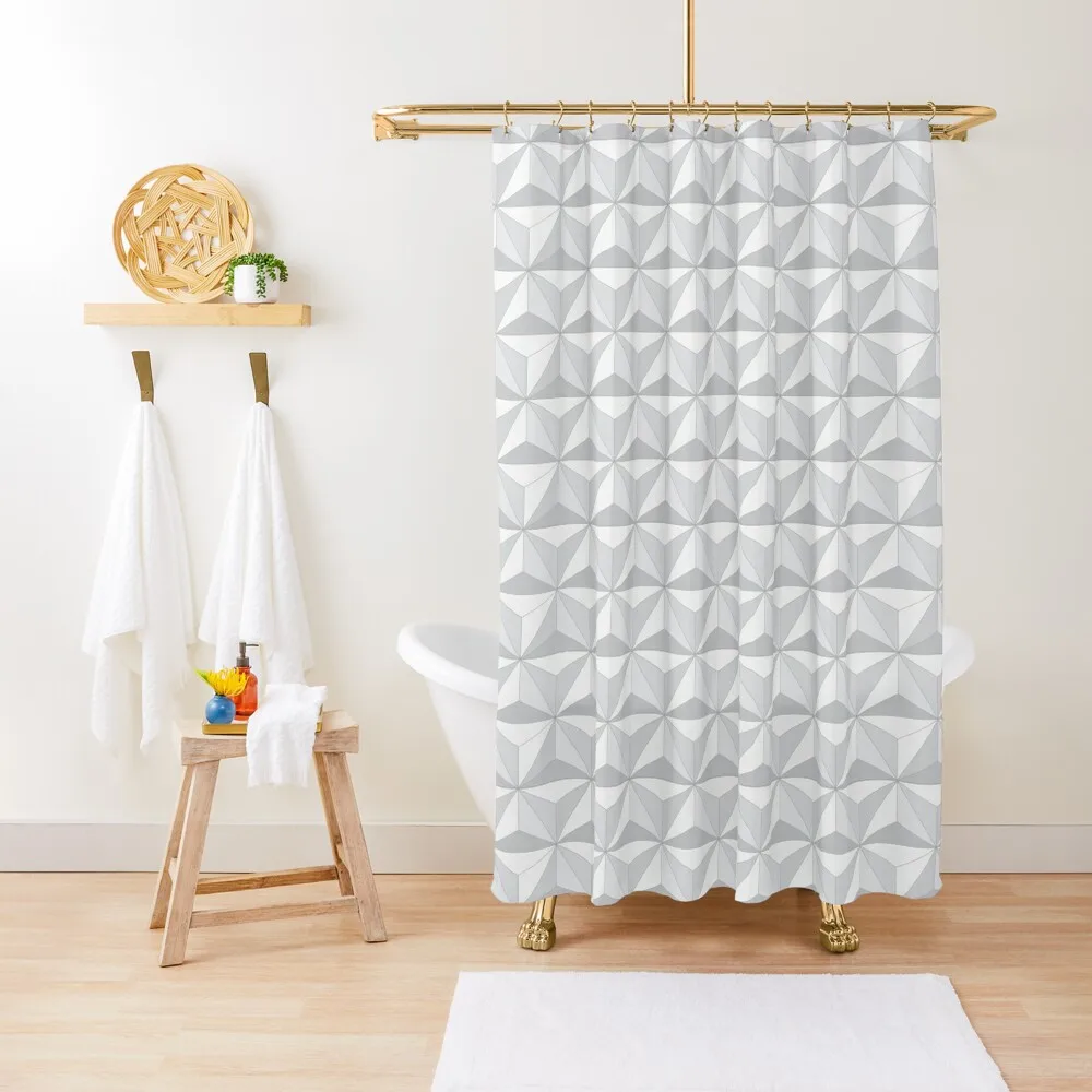 

Geodesic Sphere, Greyscale Shower Curtain Cover Bathroom Shower Set Elegant Bathroom Curtain