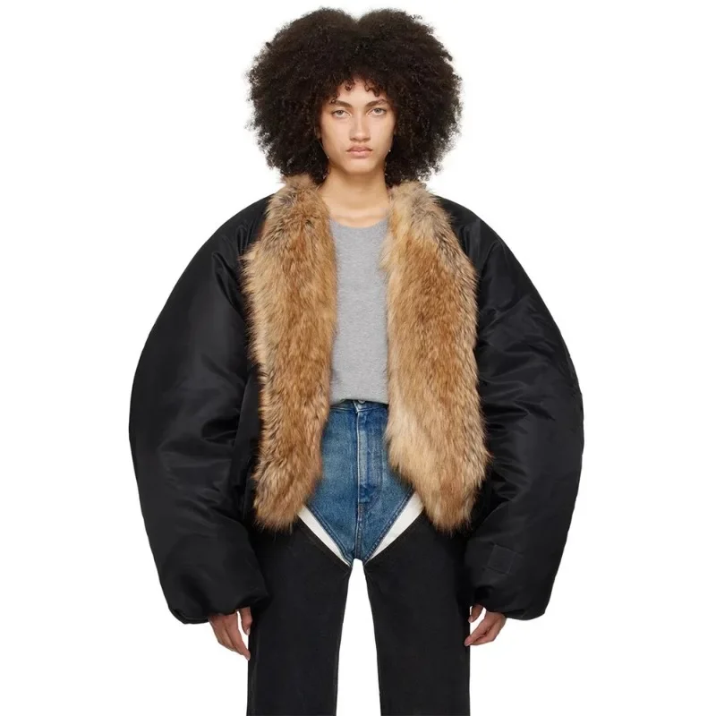 秋冬ヴィンテージファッション暖かいパファージャケット女性黒ルーズ肥厚長袖綿入りコート女性服