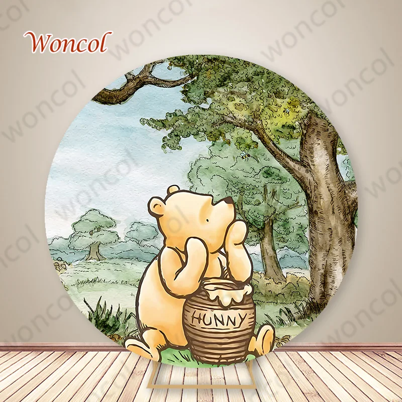 Winnie The Pooh Round Backdrop Baby Shower Backdrop Tigger Piglet Eeyore Pooh Cylinder Cover Child Birthday Party Decor Props