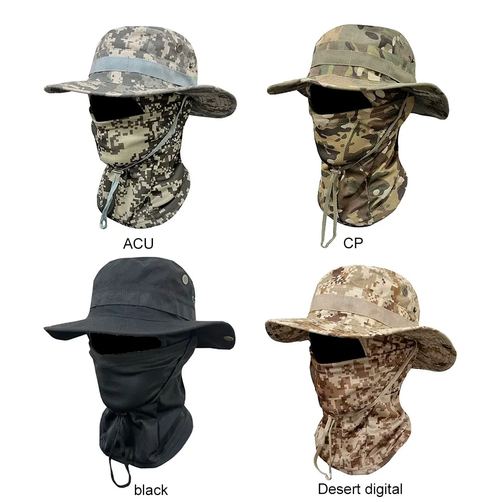 Boonie Hat بالاكلافا قناع الوجه الكامل مجموعة واسعة حافة قبعة الشمس حماية الشمس قبعة الصيد للرجال النساء الصيد التنزه التخييم