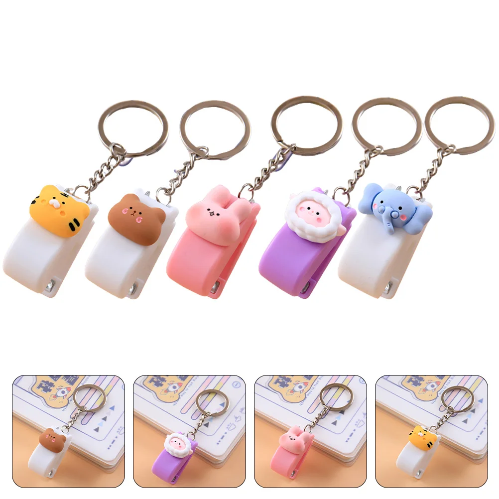 5 Pcs Small Stapler Gift Key Ring Staples Keychain Office Supplies Rings Student Animal Keyring with