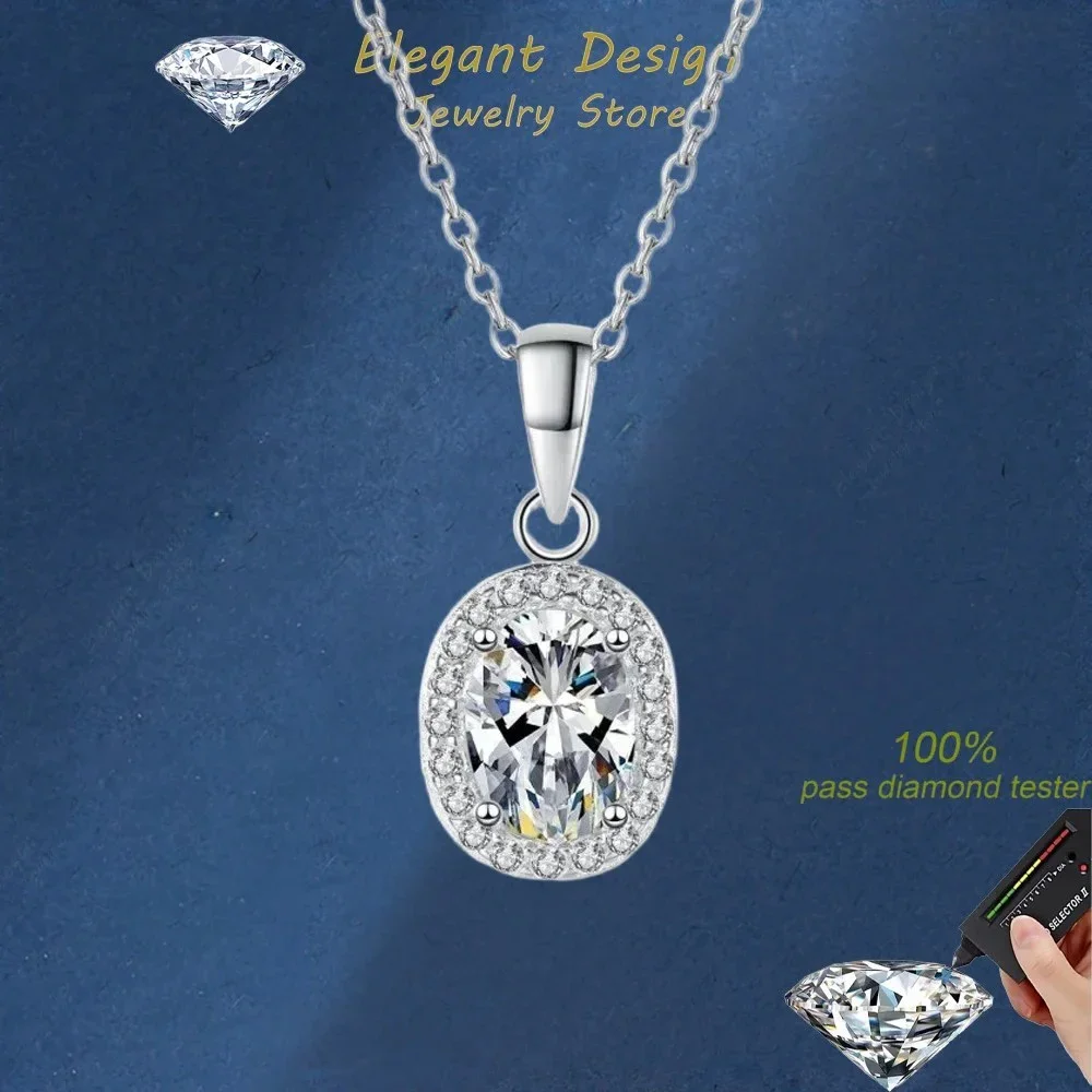

Elegant Design PT950 Platinum Oval 1CT Real Moissanite Pendant Necklace for Women, Flawless Sparkly Diamond Very Popular Jewelry