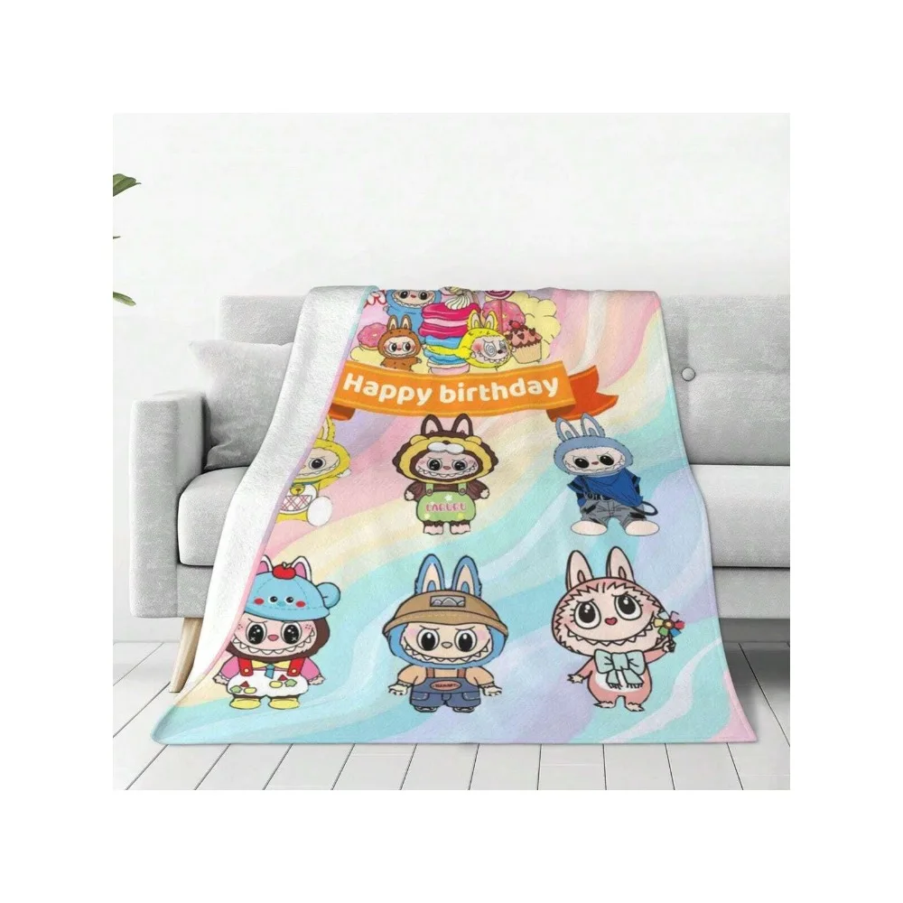 

Ультра-мягкое фланелевое одеяло LABUBU, милый мультяшный дизайн животного, легкий плед для общежитий, мышей, гостиной, офиса, дивана