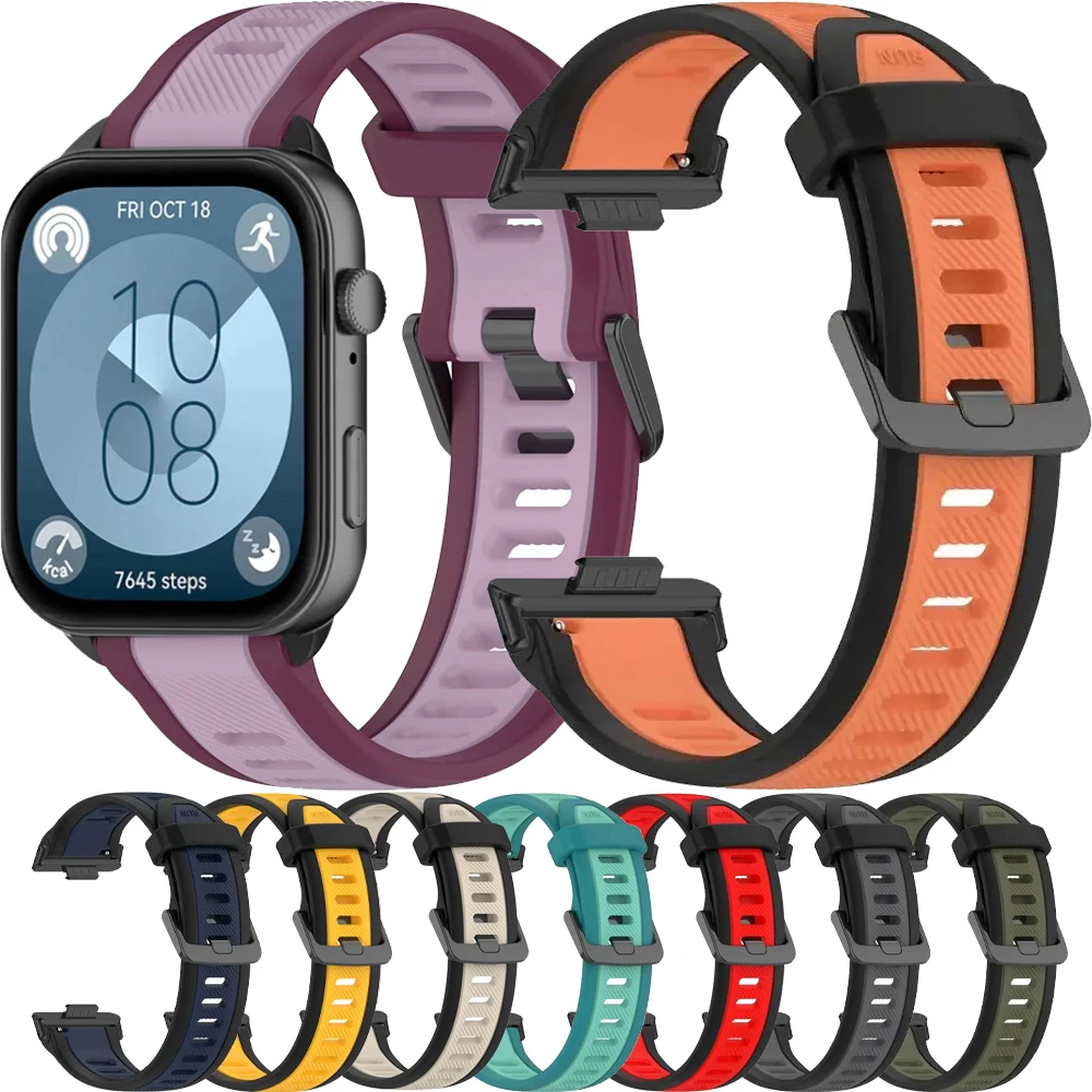 Two-color Silicone Strap For Huawei Watch Fit 4/3 Textured Sports Comfortable Band For Huawei Watch Fit 4 Pro Correa Accessories