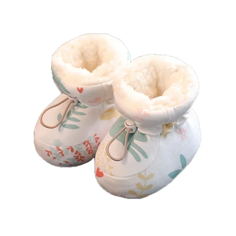 Zapatos antideslizantes de dibujos animados para bebés, botas de nieve gruesas y cálidas de terciopelo para recién nacidos, suela suave, invierno,