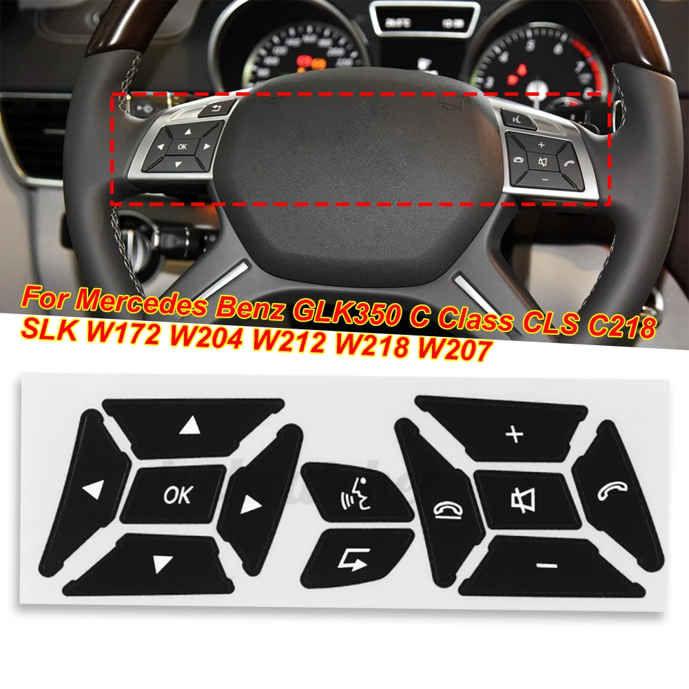 For Mercedes Benz A B C E GL CLA GLA GLK SL SLK Class W176 W246 W212 W204 Car Steering Wheel Black Button Switch Cover Sticker