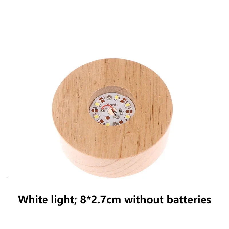 Werkt op batterijen 8/10 cm ronde houten LED-licht displaybasis standaardhouder staat nachtlampvoet kristalglas hars kunstornamenten