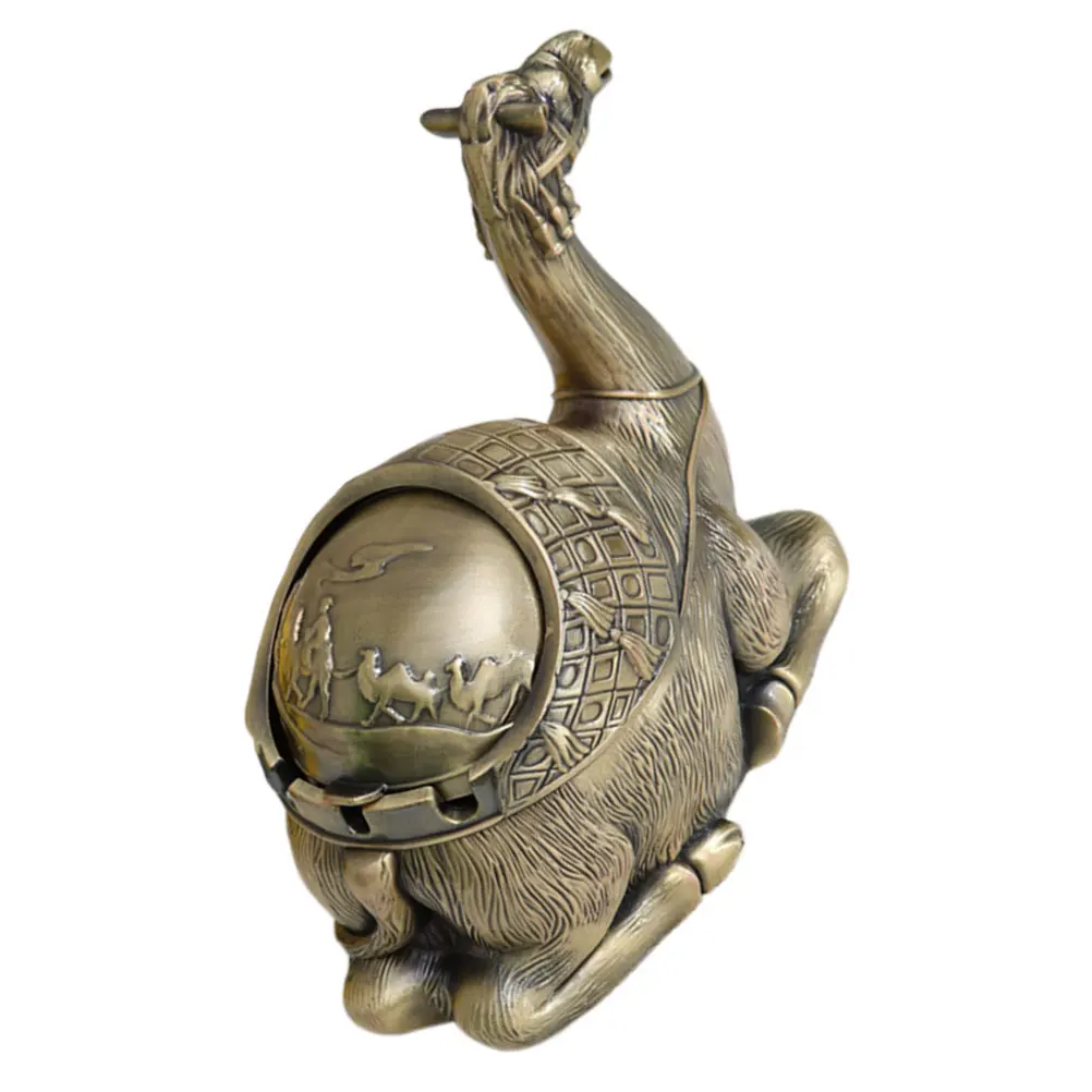 

Windproof Ashtray Vintage European Design Large Capacity Metal Camel Shaped Smokeless Tin For Living Room Table Top Portable Use