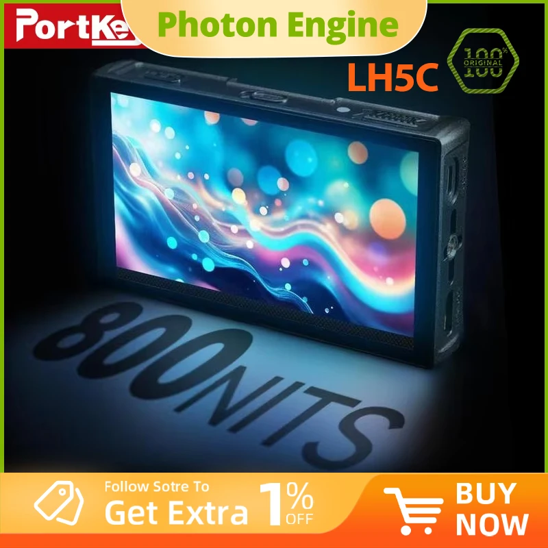 Monitor de cámara PortKeys LH5C de 5.4 pulgadas, 800 nits de alto brillo, pantalla HD IPS, monitor de director con parasol, monitor de campo 3D LUT