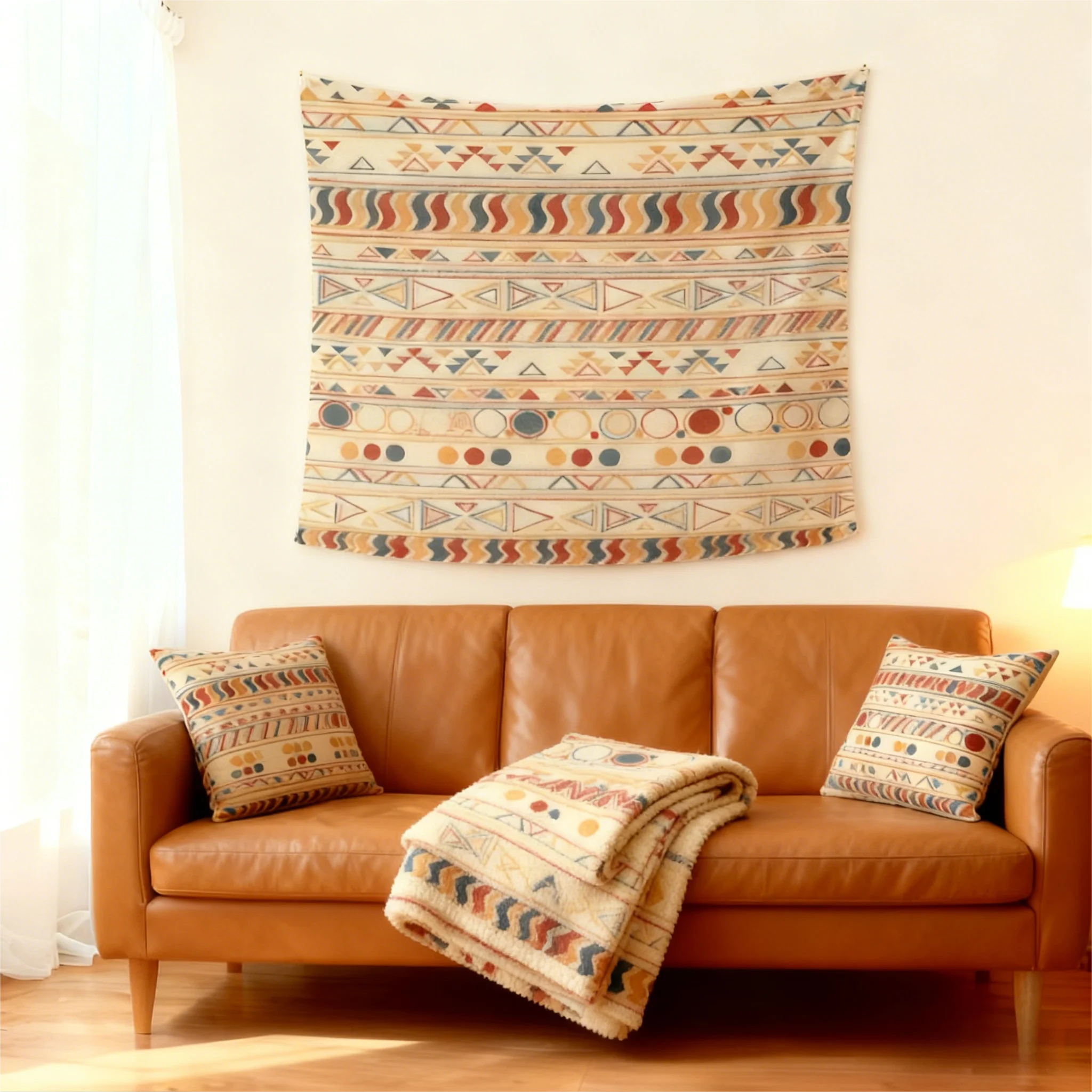 Benutzerdefinierter Boho-Wandteppich – Wandkunst aus weichem Stoff für Schlafzimmer/Hotel, beige Hippie-Dekor